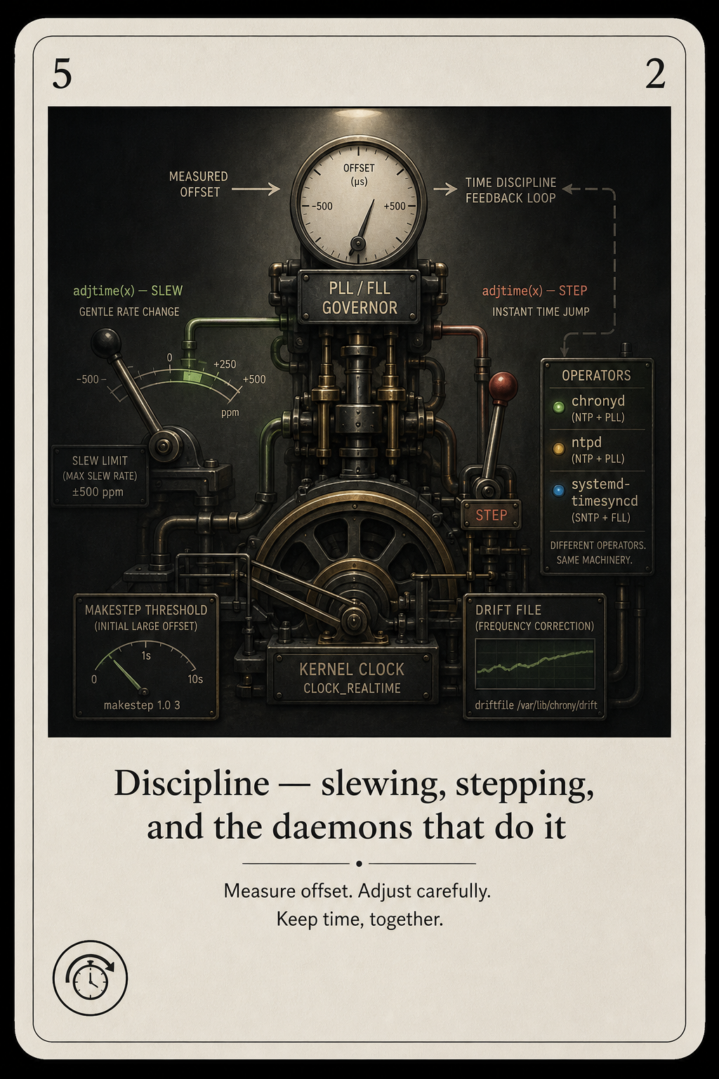 Clock discipline slew step daemons card